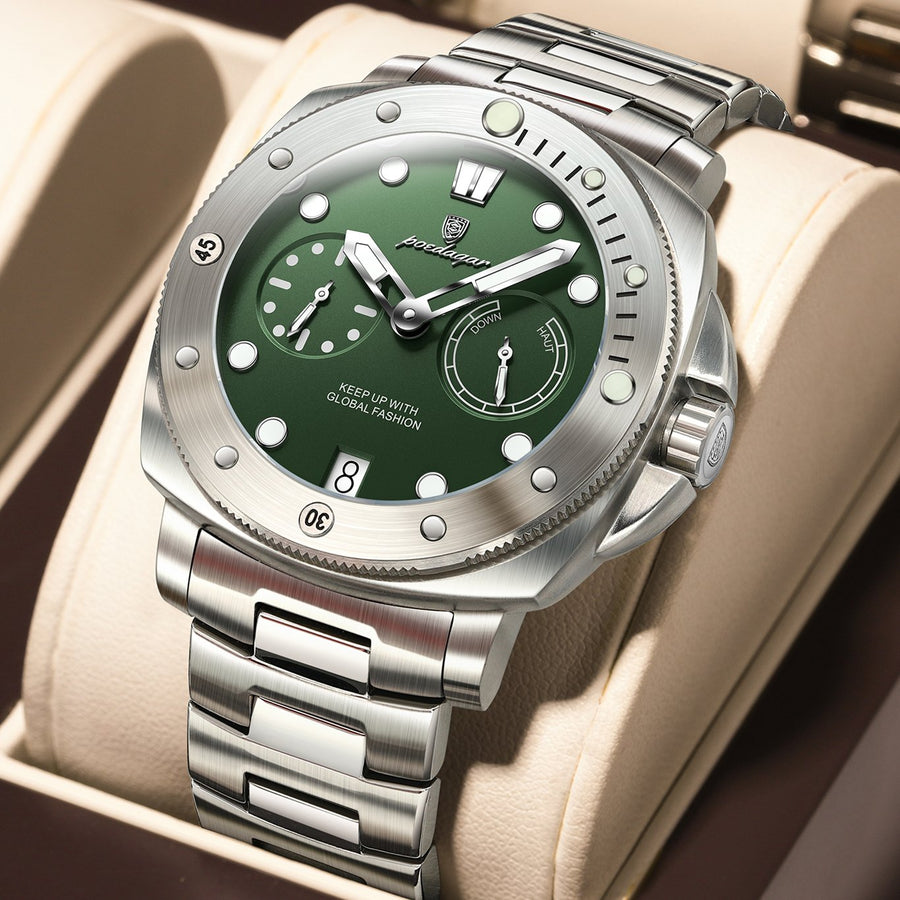 POEDAGAR 690 Luxury Man Wristwatch Top Luminous Waterproof Date Men Clock High Quality Stainless Steel Men’s Quartz Watches Male+Box