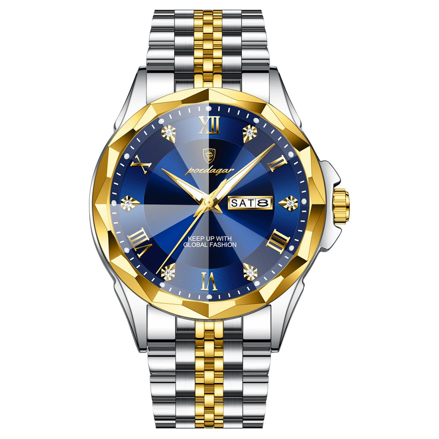 POEDAGAR 698 Fashion Luxury Men Watch Top Original Waterproof Luminous Date Week Man Wristwatch Stainless Steel Quartz Men’s Watches