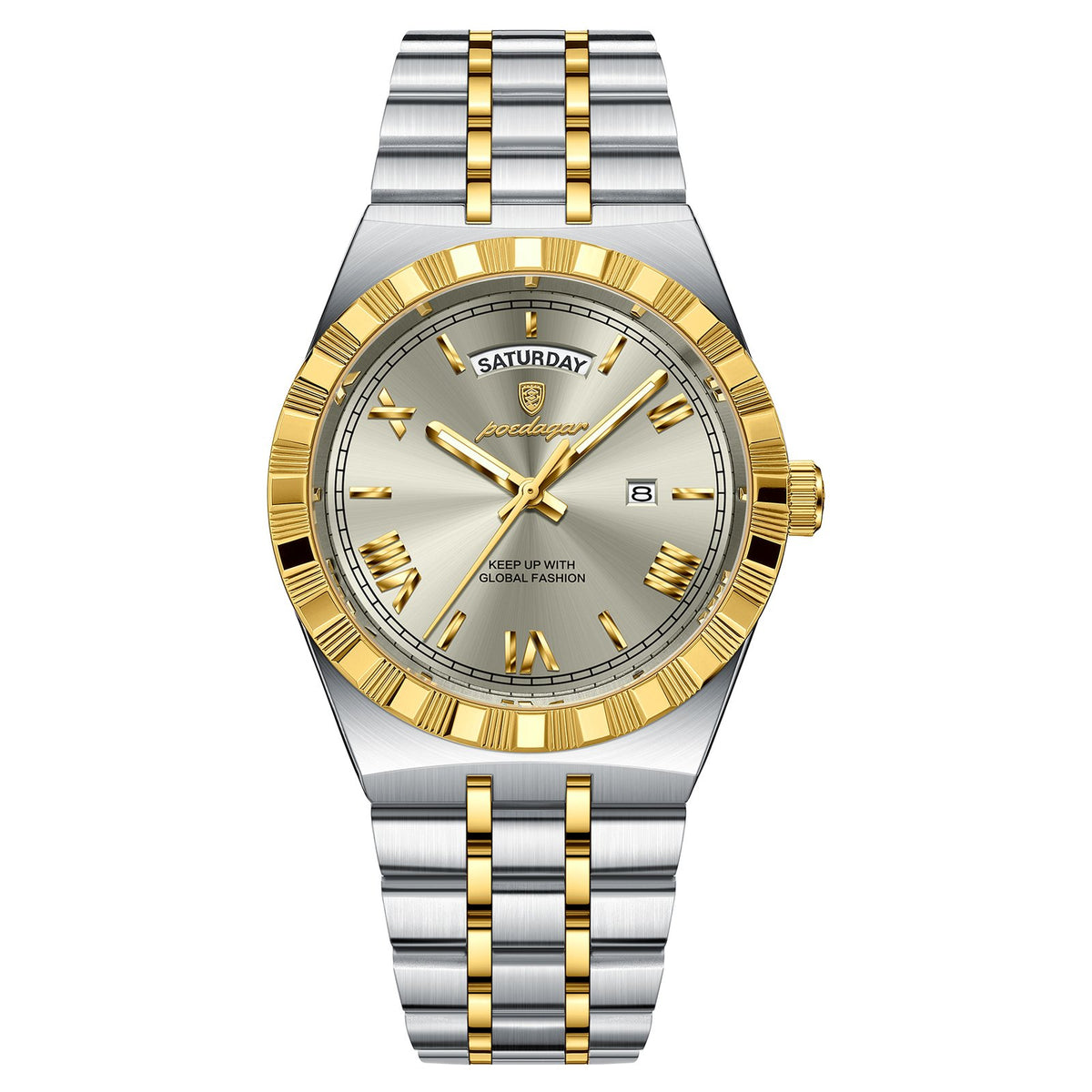 POEDAGAR 675  Fashion Business Men’s Watch Luminous Waterproof Week Date Luxury Man Wristwatch Stainless Steel Quartz Watches For Men