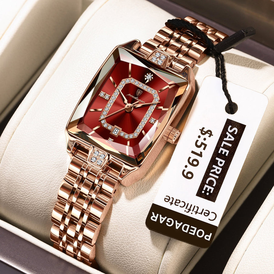 POEDAGAR 785 Top Brand Elegant Women Wristwatch Waterproof Date Ladies Watch Stainless Steel Rectangle Quartz Women’s Watches Female Reloj