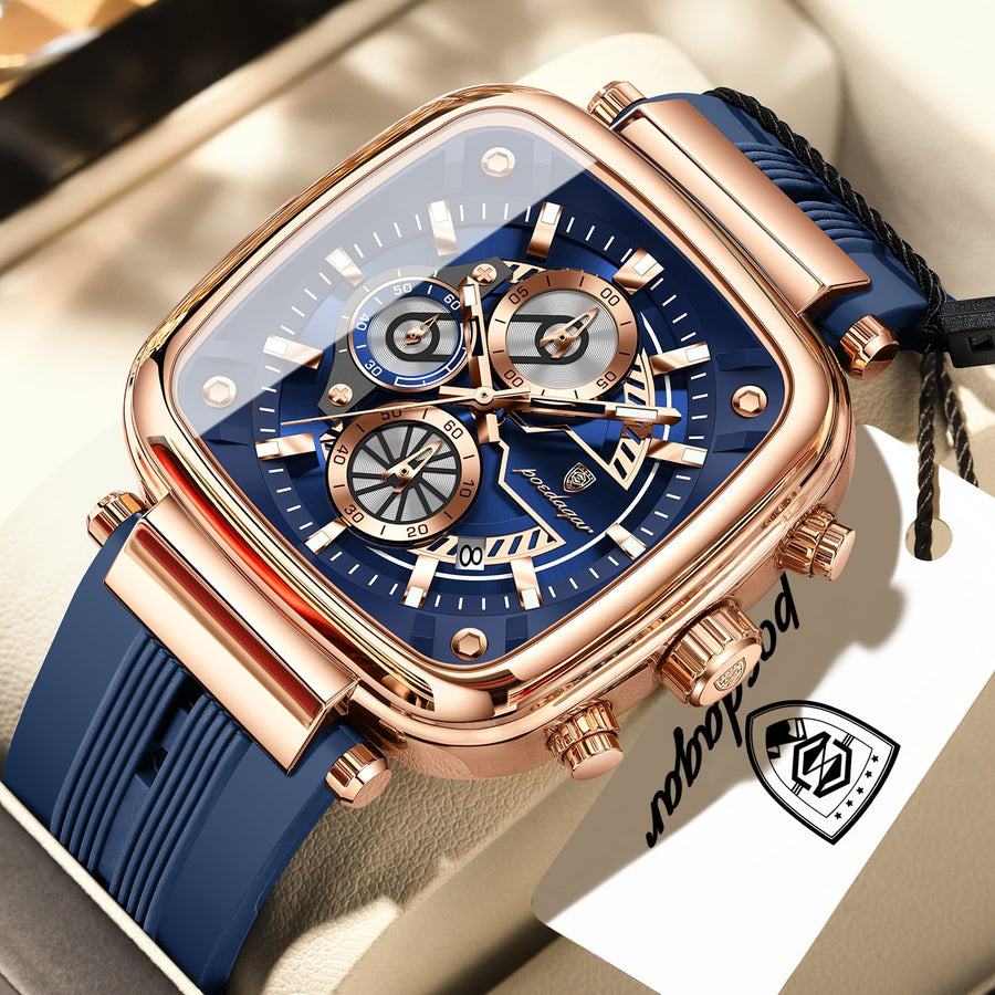 POEDAGAR 849 Square Sport Man Wristwatch Date Waterproof Luminous Chronograph Watch For Men Silicone Strap Men’s Quartz Watches Male