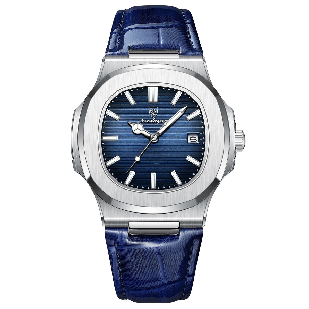 Relógio quadrado masculino POEDAGAR 613 de inspiração luxuosa – pulseira de couro legítimo com visor automático de data, à prova d'água até 30 m e ponteiros luminosos, edição tributo para negócios casuais e elegância de fim de semana
