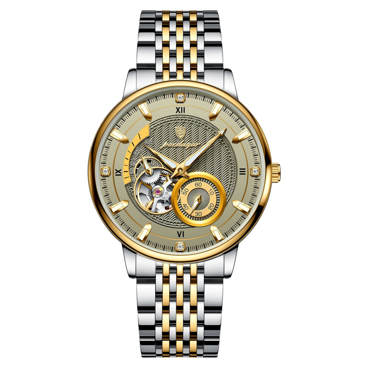 POEDAGAR 1416 Relógio Mecânico de Luxo Masculino Luminoso Tourbillon Oco Automático Relógio de Pulso Mecânico de Aço Inoxidável Relógio Masculino Reloj