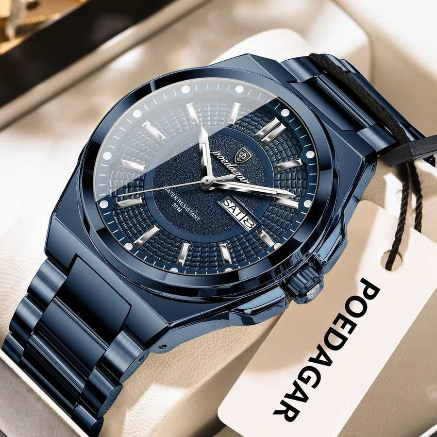 POEDAGAR Sport Original hommes horloge Quartz Date semaine luxe homme montre-bracelet étanche lumineux en acier inoxydable hommes montres Reloj