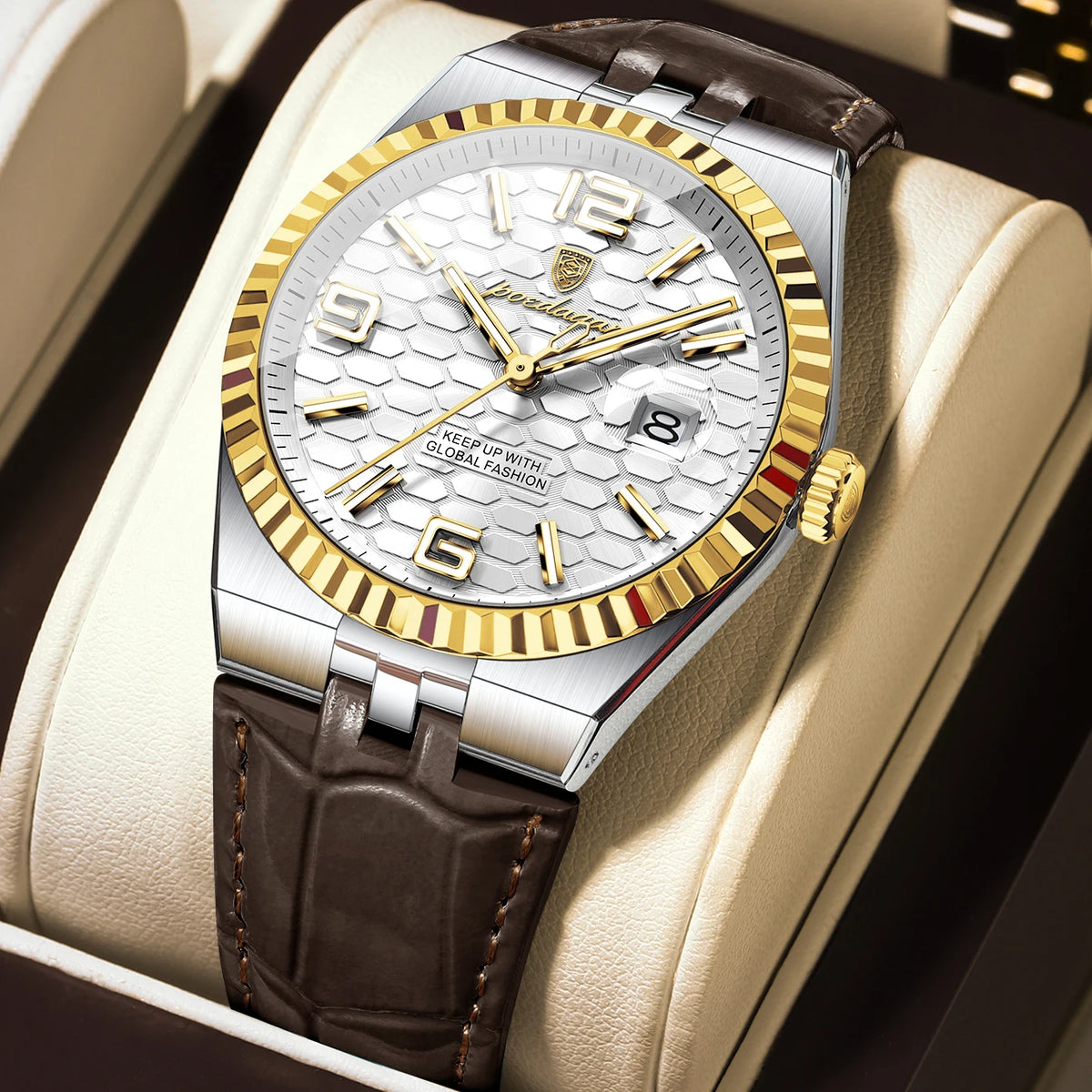 POEDAGAR Montre Homme d'Affaires Originale, Étanche, Lumineuse, Bracelet en Cuir, Montre-Bracelet à Quartz avec Date, Montre Homme Tendance, Reloj