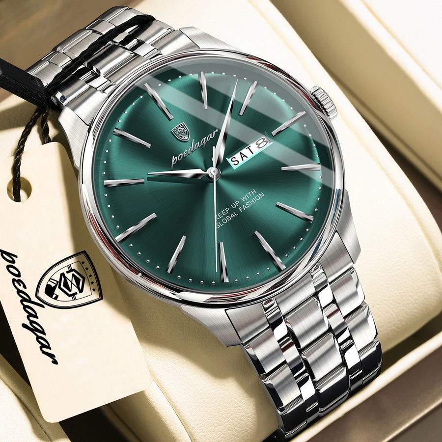 Montre de sport de luxe POEDAGAR pour homme, étanche, date, semaine, acier inoxydable, montre décontractée à quartz pour homme, montre homme, reloj