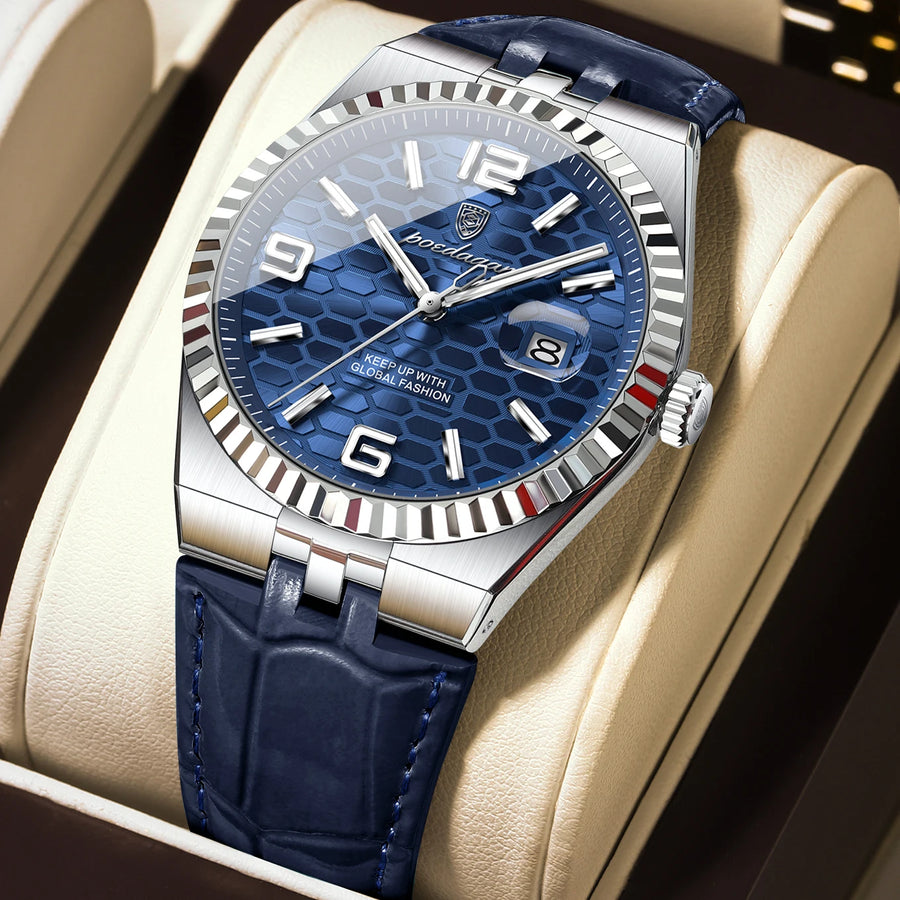 POEDAGAR Montre Homme d'Affaires Originale, Étanche, Lumineuse, Bracelet en Cuir, Montre-Bracelet à Quartz avec Date, Montre Homme Tendance, Reloj