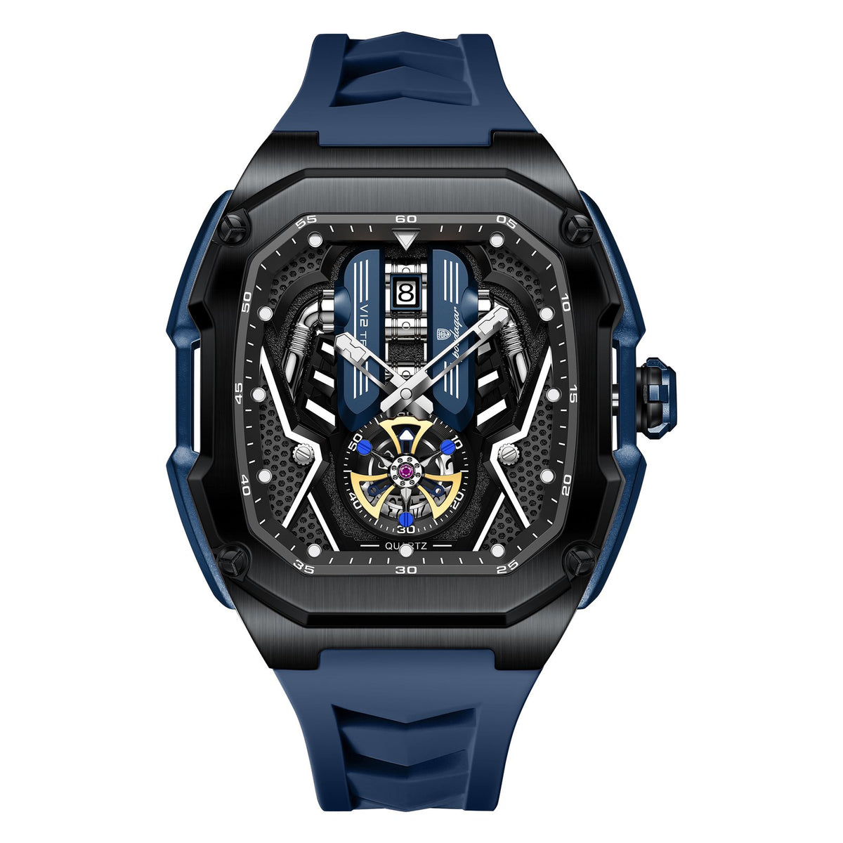 POEDAGAR 694 Men’s High Quality Sport Watch – 30m Waterproof Stainless Steel Case, Luminous Dial, Silicone Strap, Nice Watches For Men