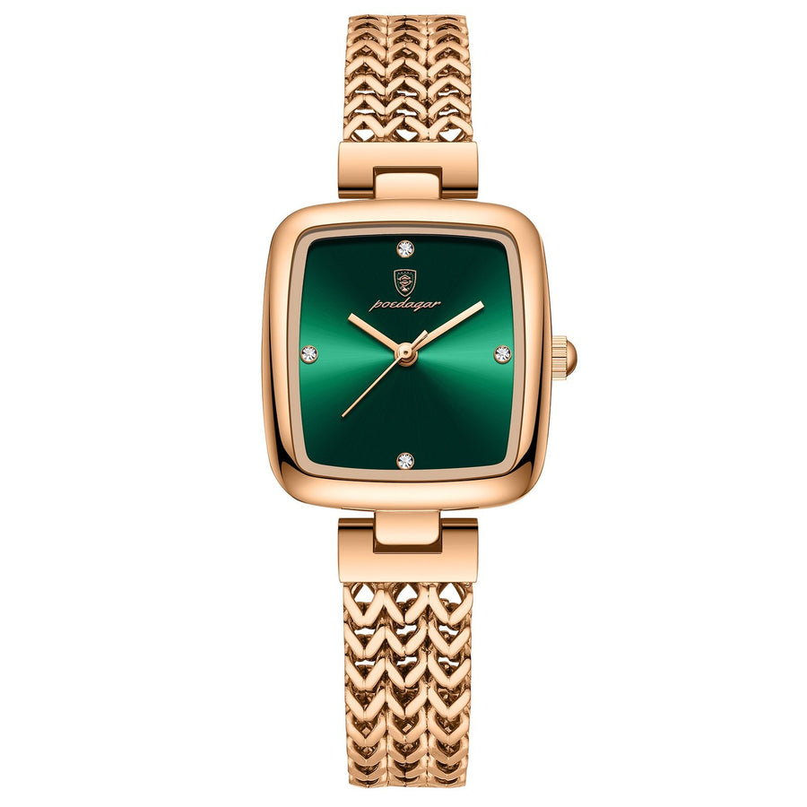 POEDAGAR 768 Women’s Square Watch – Waterproof Stainless Steel Quartz Dress Chronograph for Ladies, Elegant Office &amp; Party Jewelry Timepiece