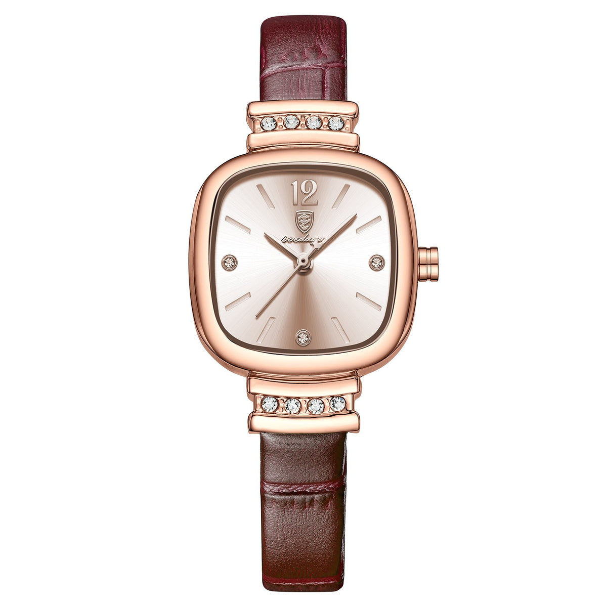 POEDAGAR 710 Ladies Square Watch – Waterproof Quartz with Diamond Accents, Elegant Leather Strap for Women, Office &amp; Date Gift